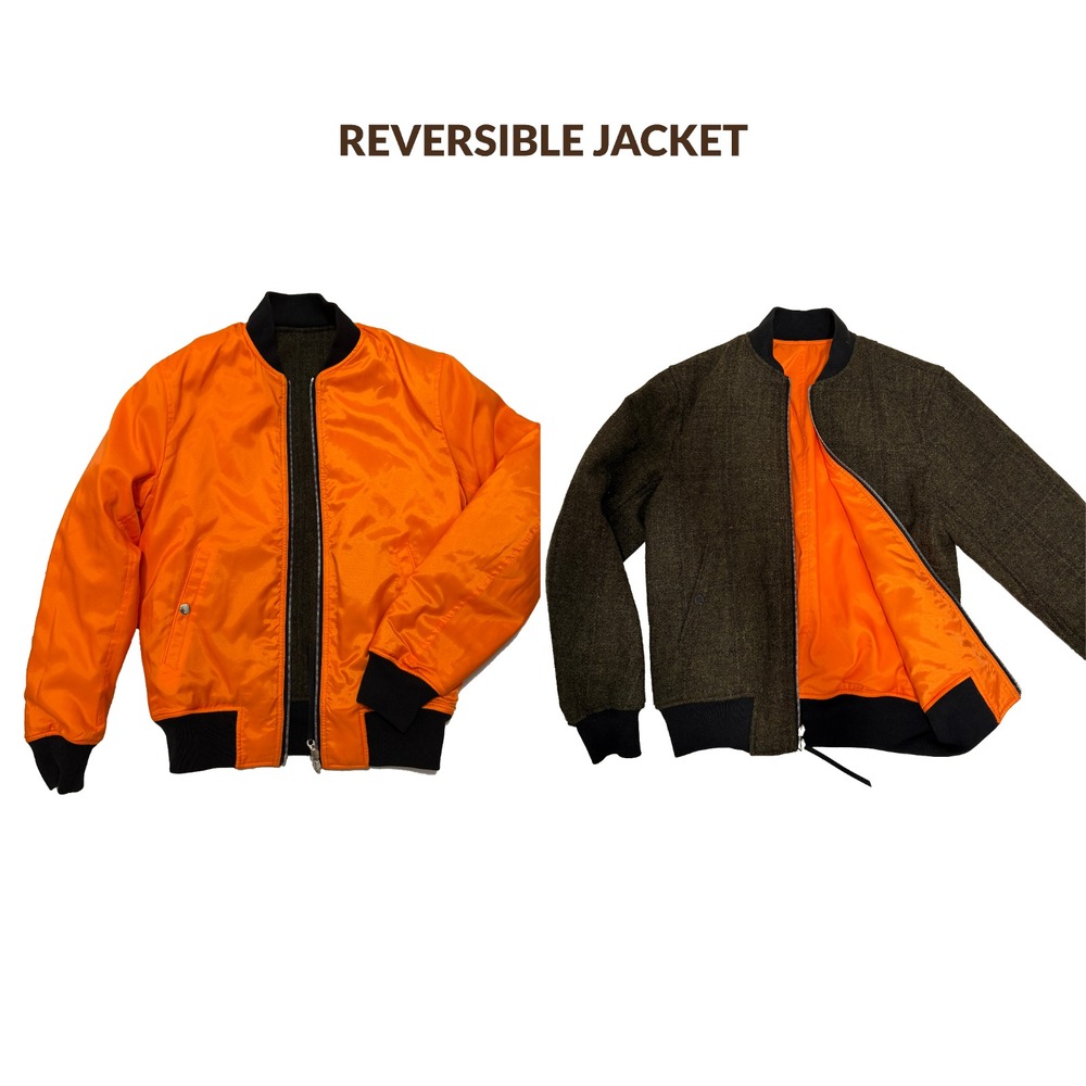 Rag & Bone Reversible Bomber Jacket Olive Wool Orange Mens 20x25 AS IS